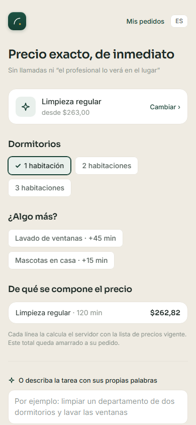 Pantalla real: el pedido armado y el precio total calculado